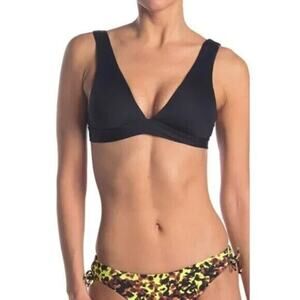 Becca NWOT Tie Shoulder Tie Back V-Neck Bikini Black Top Size S